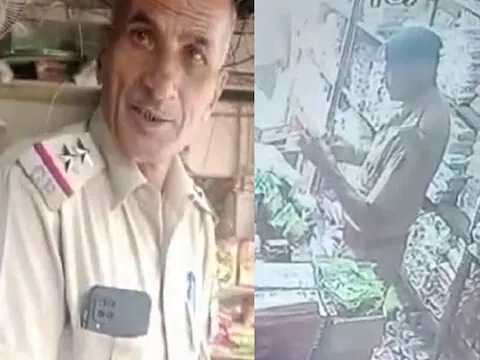 चंडीगढ़ में दुकान से सिगरेट चुराते सब इंस्पेक्टर हुआ CCTV में कैद