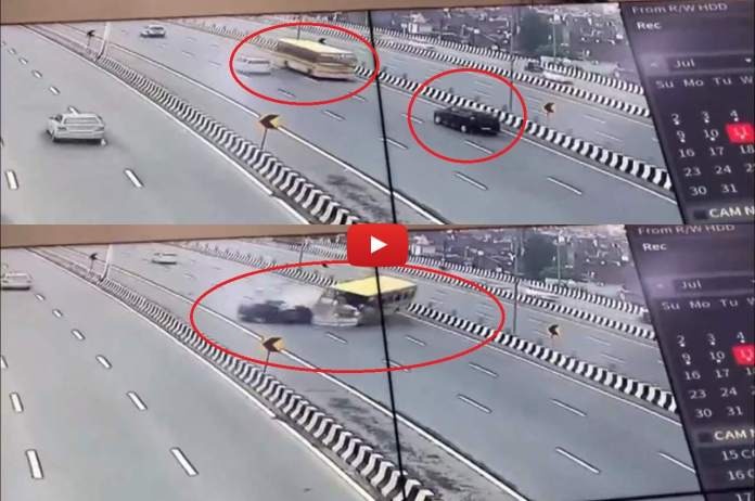 गाजियाबाद : रॉन्ग साइड चलती रही बस, कार से टकराई, CCTV में दिखी सिस्टम की लापरवाही